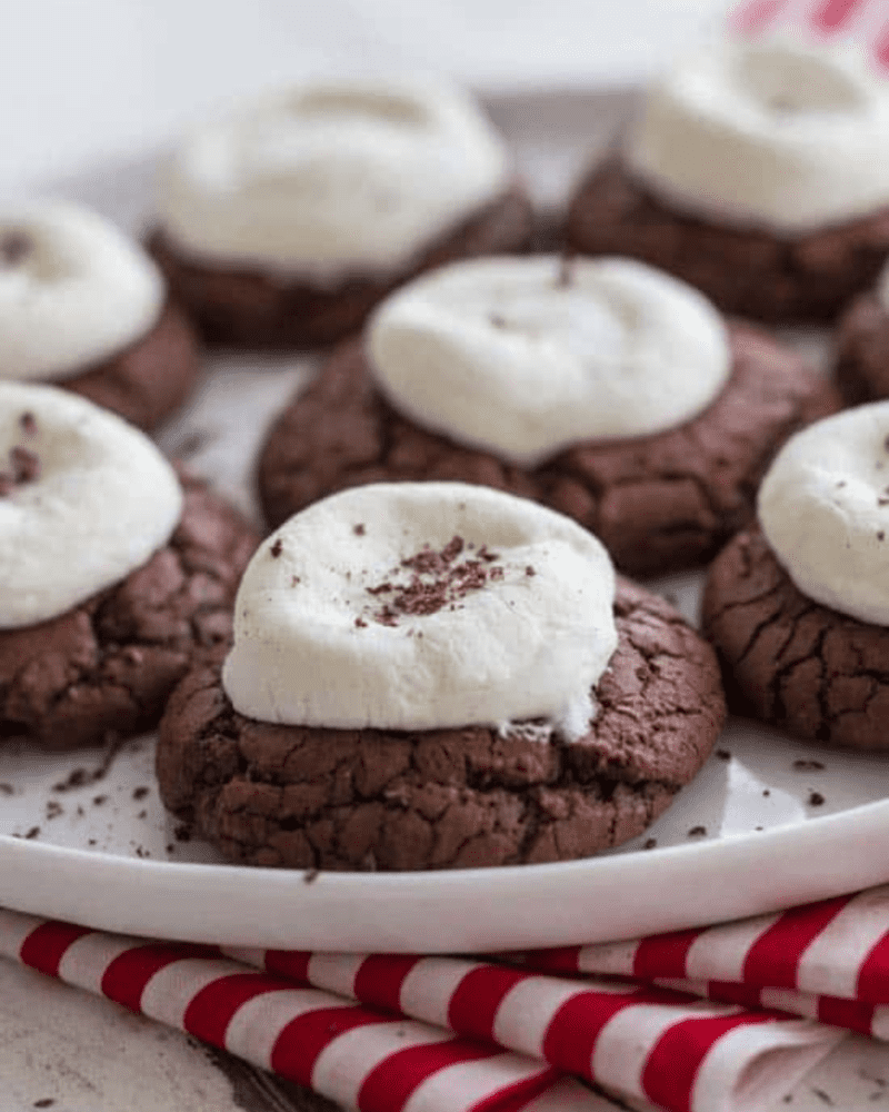 Hot cocoa cookies on a plate, ready to eat. 