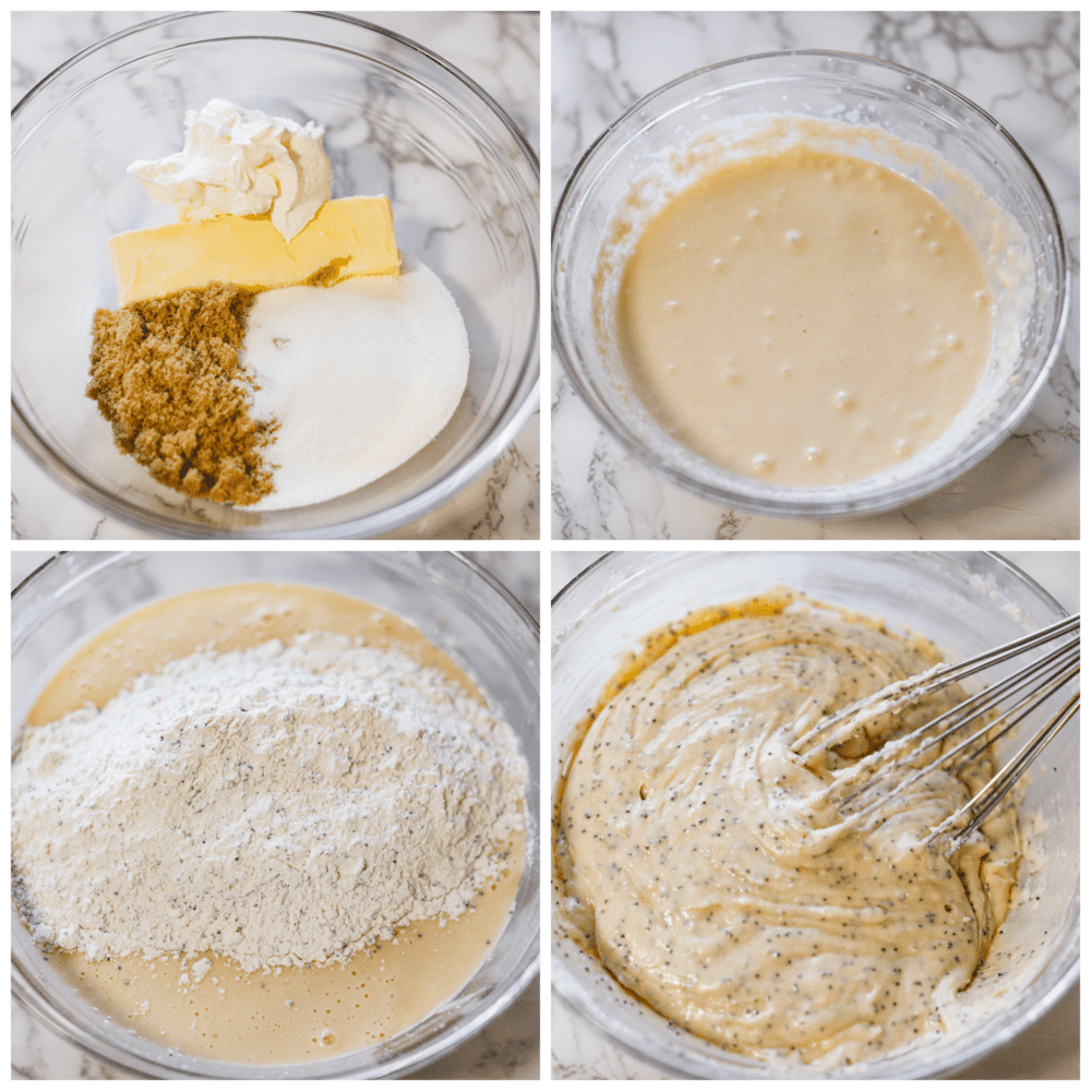 4-photo collage of batter being prepared.