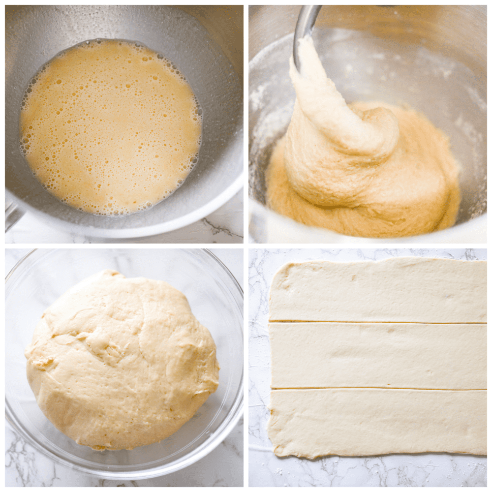 4-photo collage of dough being prepared.