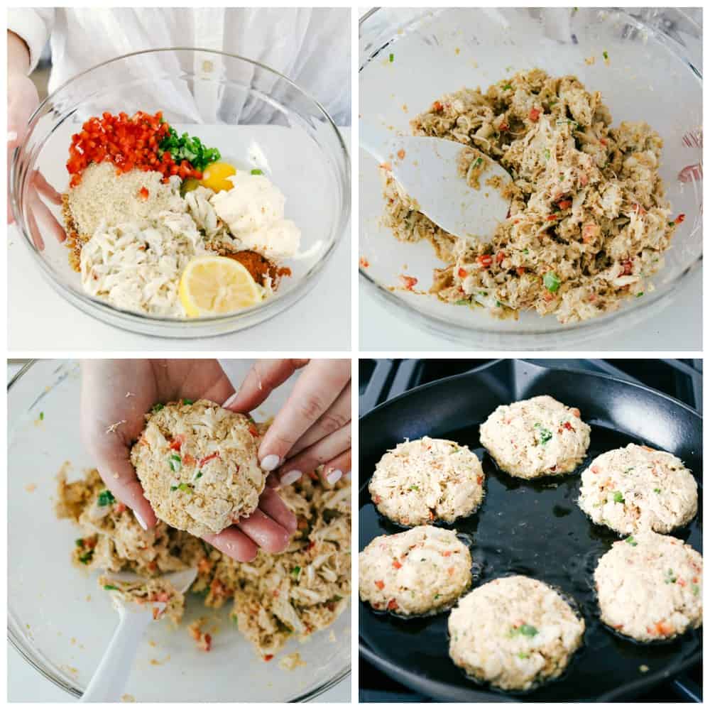 The process of making crab cakes from beginning to end. 