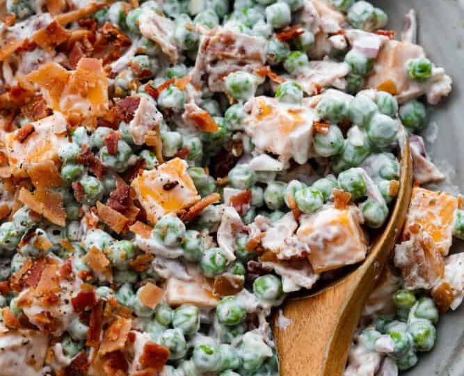 Best Ever Creamy Pea Salad with Bacon
