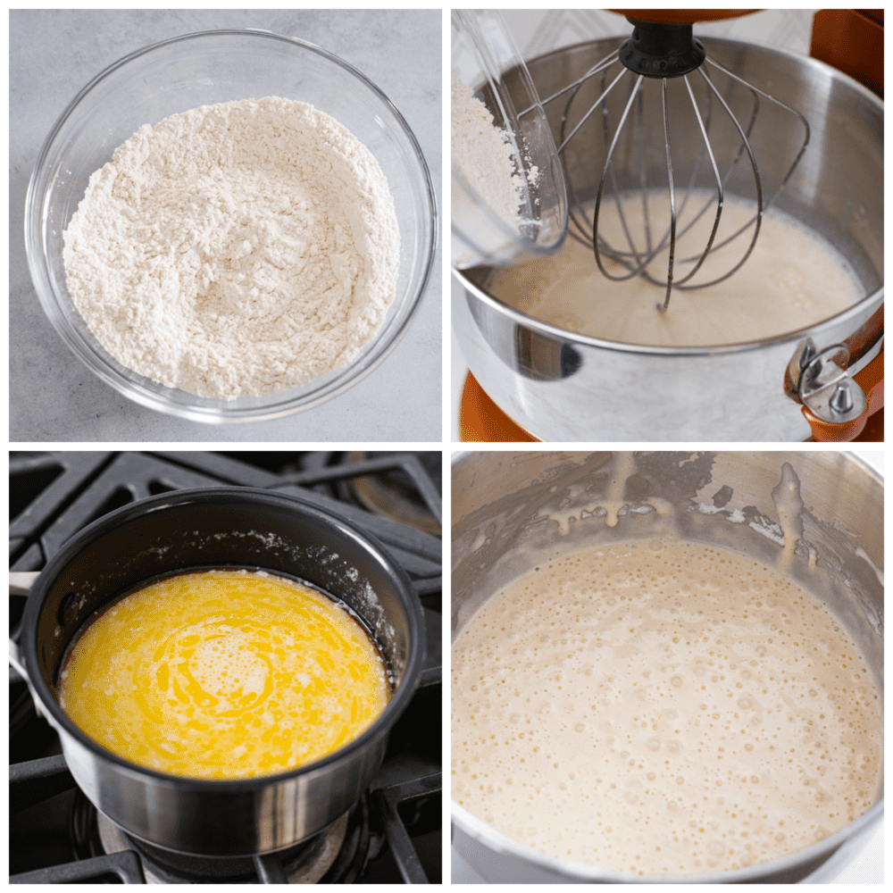 Process photos showing how to mix up the batter and put it in the pan.