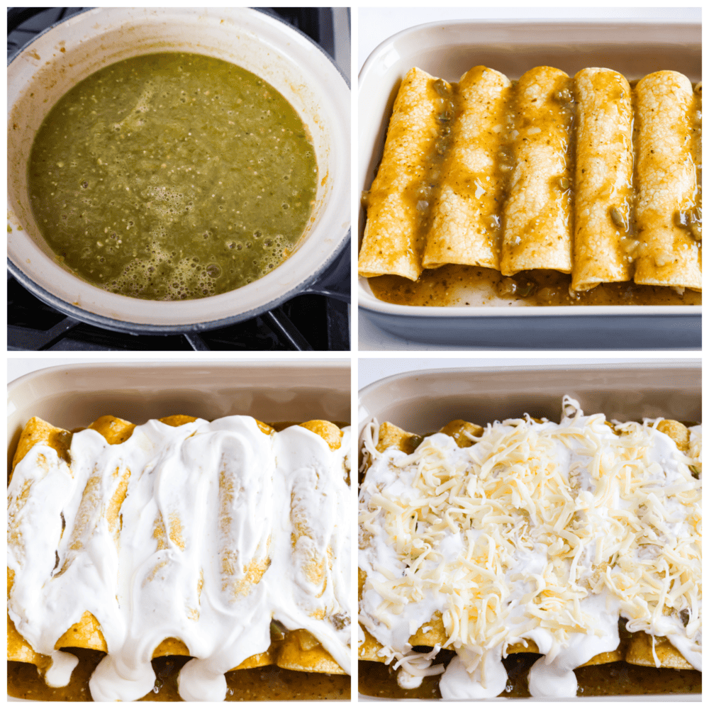 4-photo collage of the enchiladas being prepared.