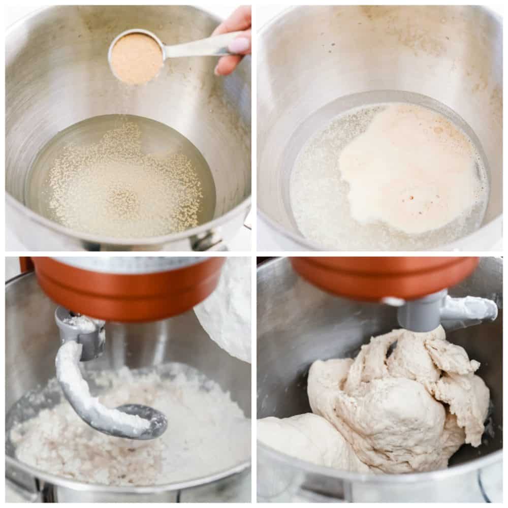 The process of making dough in a mixer with active yeast, then mixed together to form a dough. 