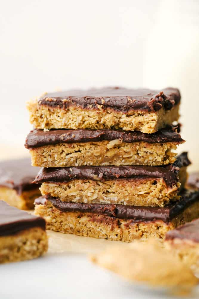 A stack of peanut butter bars. 