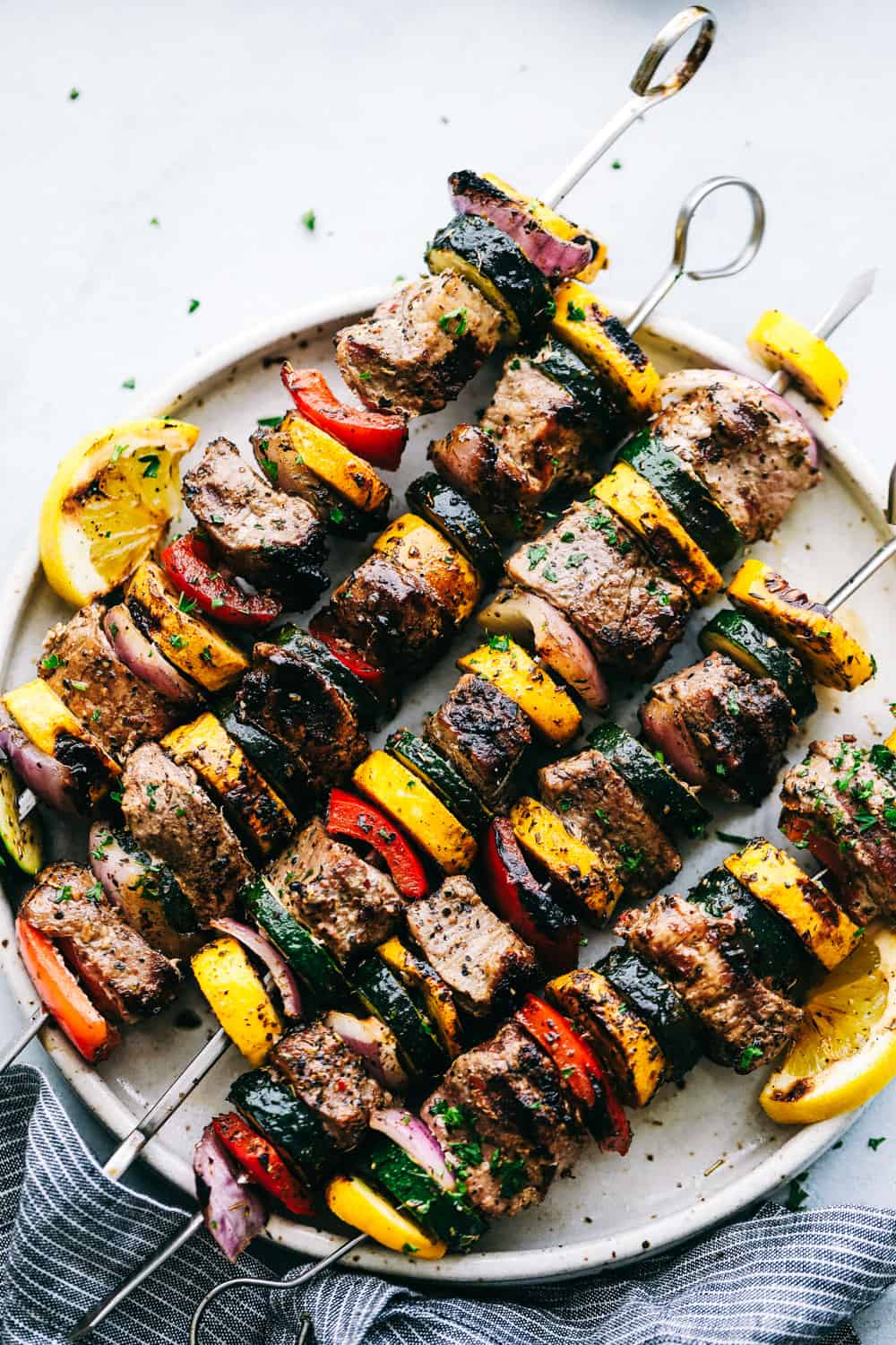 Grilled Tuscan Pork Skewers on a plate.