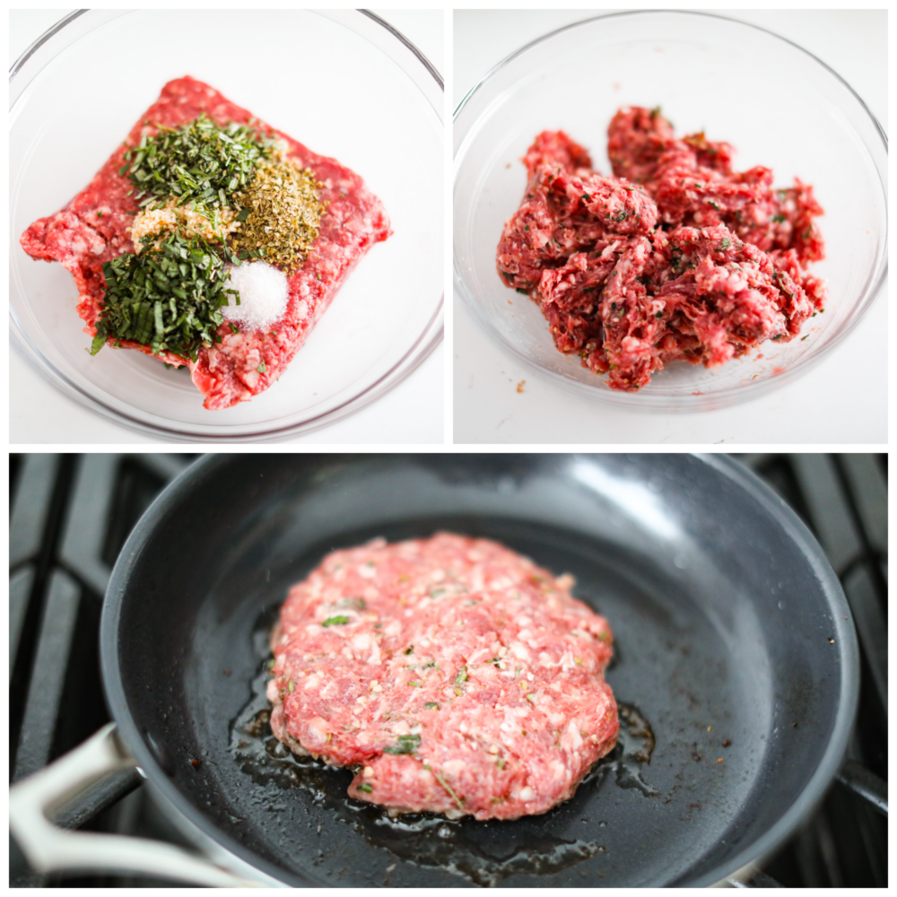 The lamb mince being made into patties.