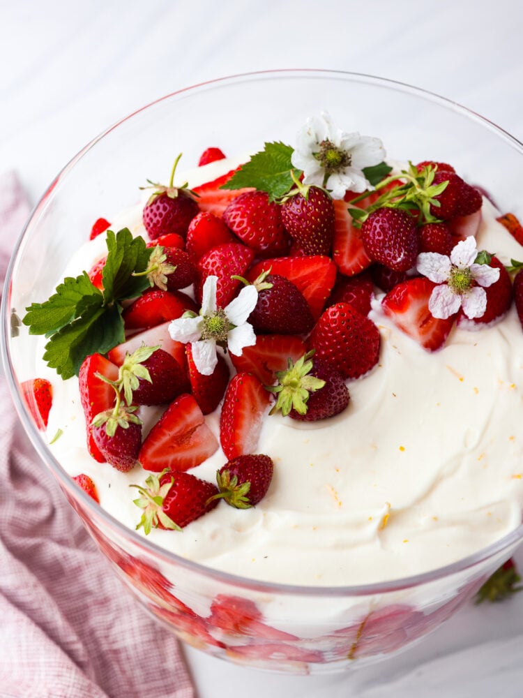 Top-down view of strawberry trifle.