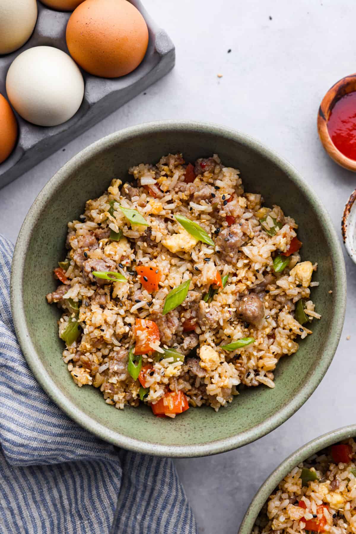A bowl of breakfast fried rice. 