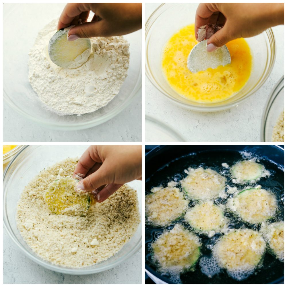 Steps to make crispy parmesan fried zucchini.