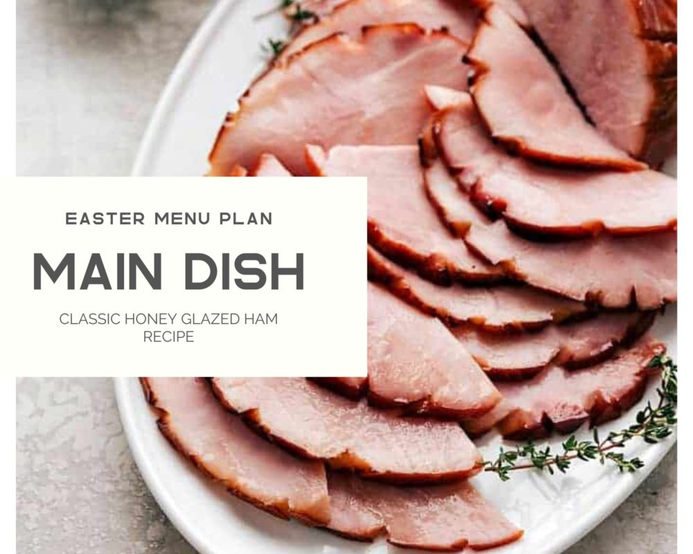 Classic honey glazed ham recipe with the easter menu plan photo.