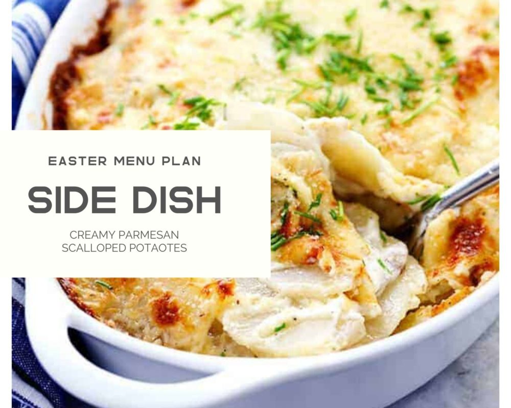 Side dish photo of the creamy parmesan scalloped potatoes.