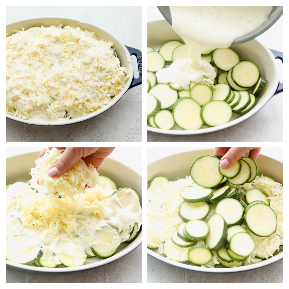 The process of making zucchini casserole. 