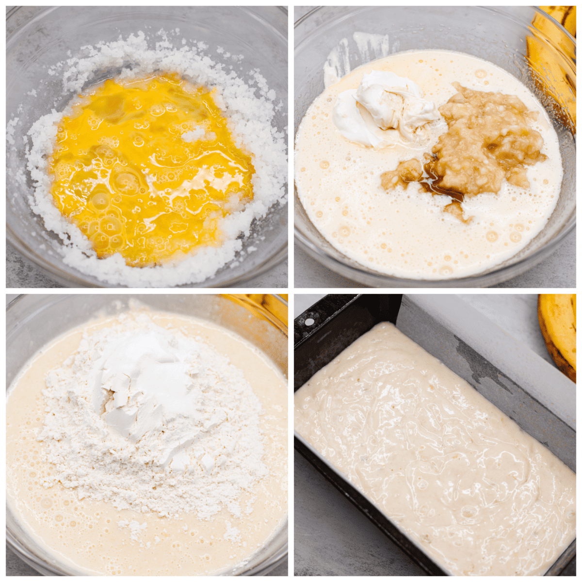 3-photo collage of the batter being mixed together.