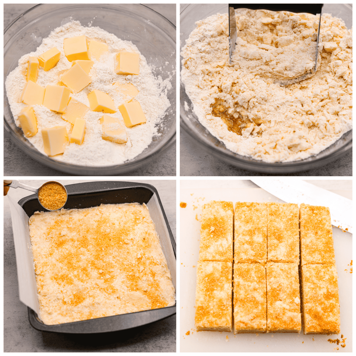 A collage of 4 pictures showing how to make the dough. 