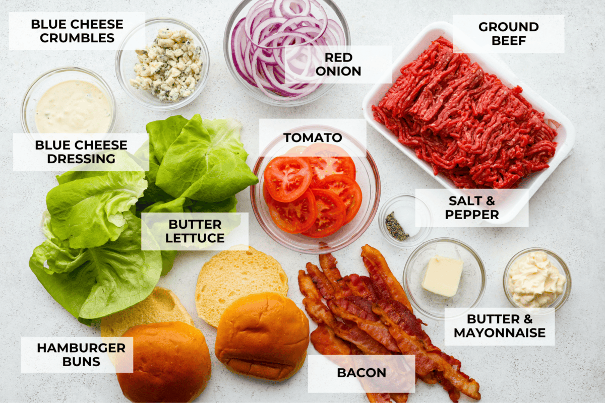 Overhead view of ingredients with labels. 