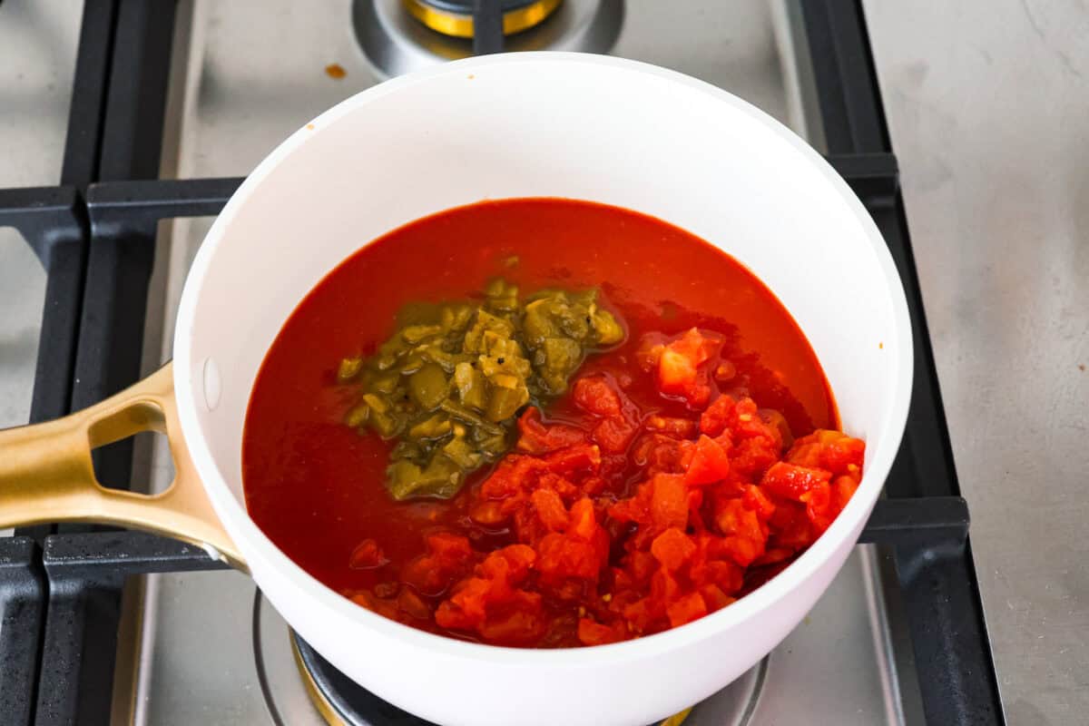 First photo of the sauce ingredients in a saucepan.