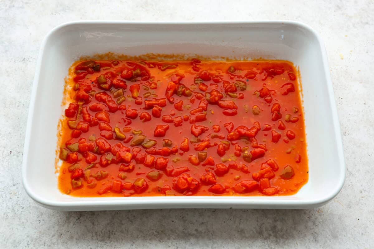 Second photo of the sauce in the bottom of the baking dish.