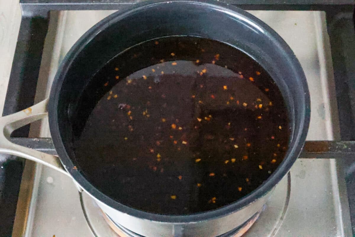 First photo of the sauce in a saucepan. 