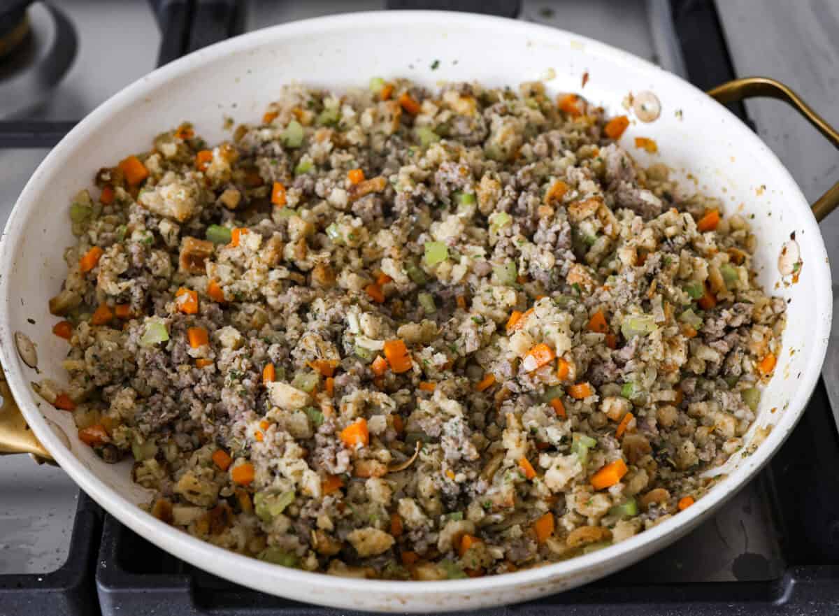 Fourth photo of the stuffing in a pan.