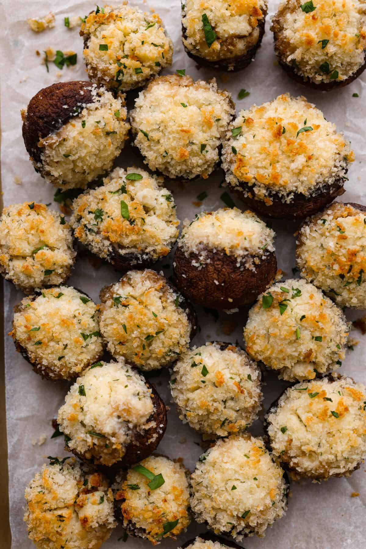 Overhead shot of Boursin Stuffed mushrooms. 