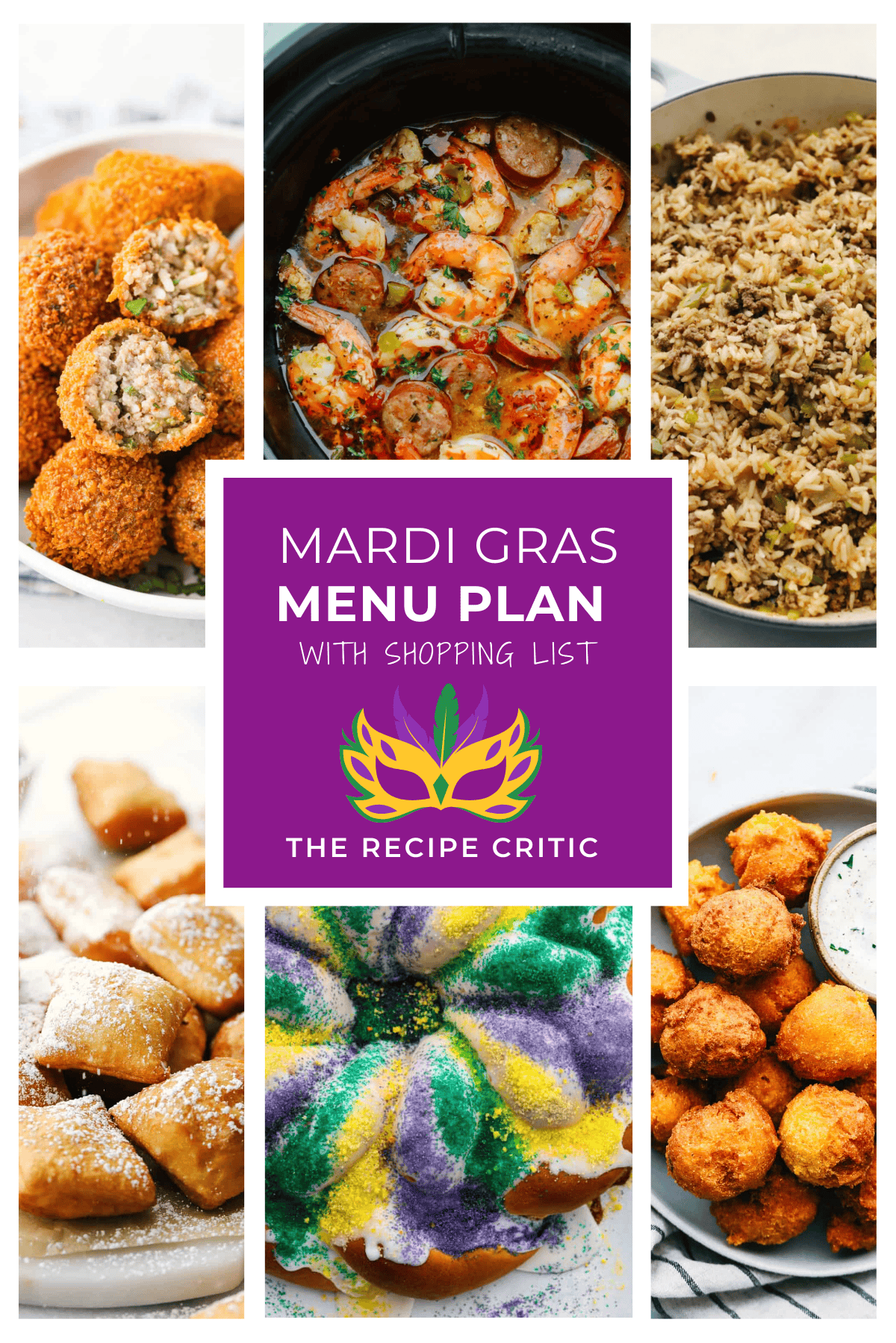 Don’t have a Valentine? No worries! Celebrate Galentine’s Day with your besties instead! This is the ultimate way to treat your besties to all their favorite snacks and just have a fun night out. A collage of 6 pictures of Mardi Gras recipes.