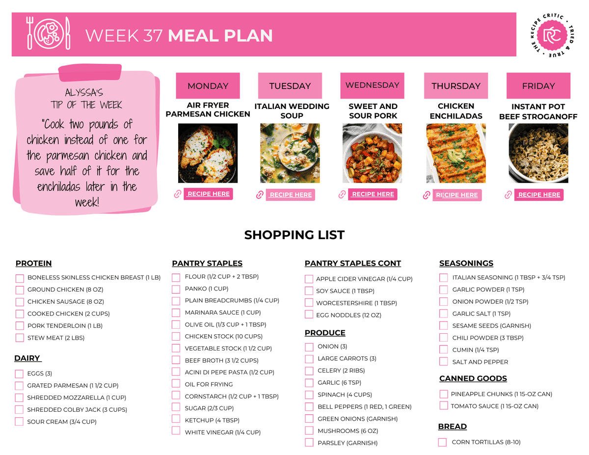 Looking for some tasty meals everyone in the family will actually eat? These 5 easy recipes are super yummy and perfect for busy nights! A picture of a printable shopping list.