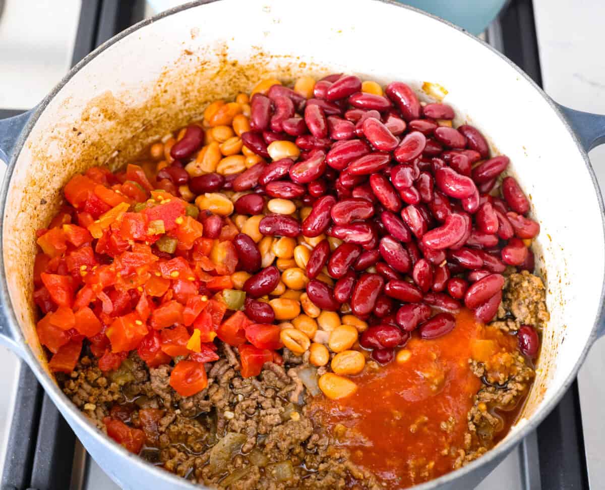 Not to be dramatic, but Frito Chili Pie might have saved my sanity. Zero whining, zero leftovers, it was a total dinner miracle. Crunchy, flavorful and ridiculously easy... you need this in your life ASAP. Beans, tomato sauce, beef broth, and Rotel tomatoes added to the beef.