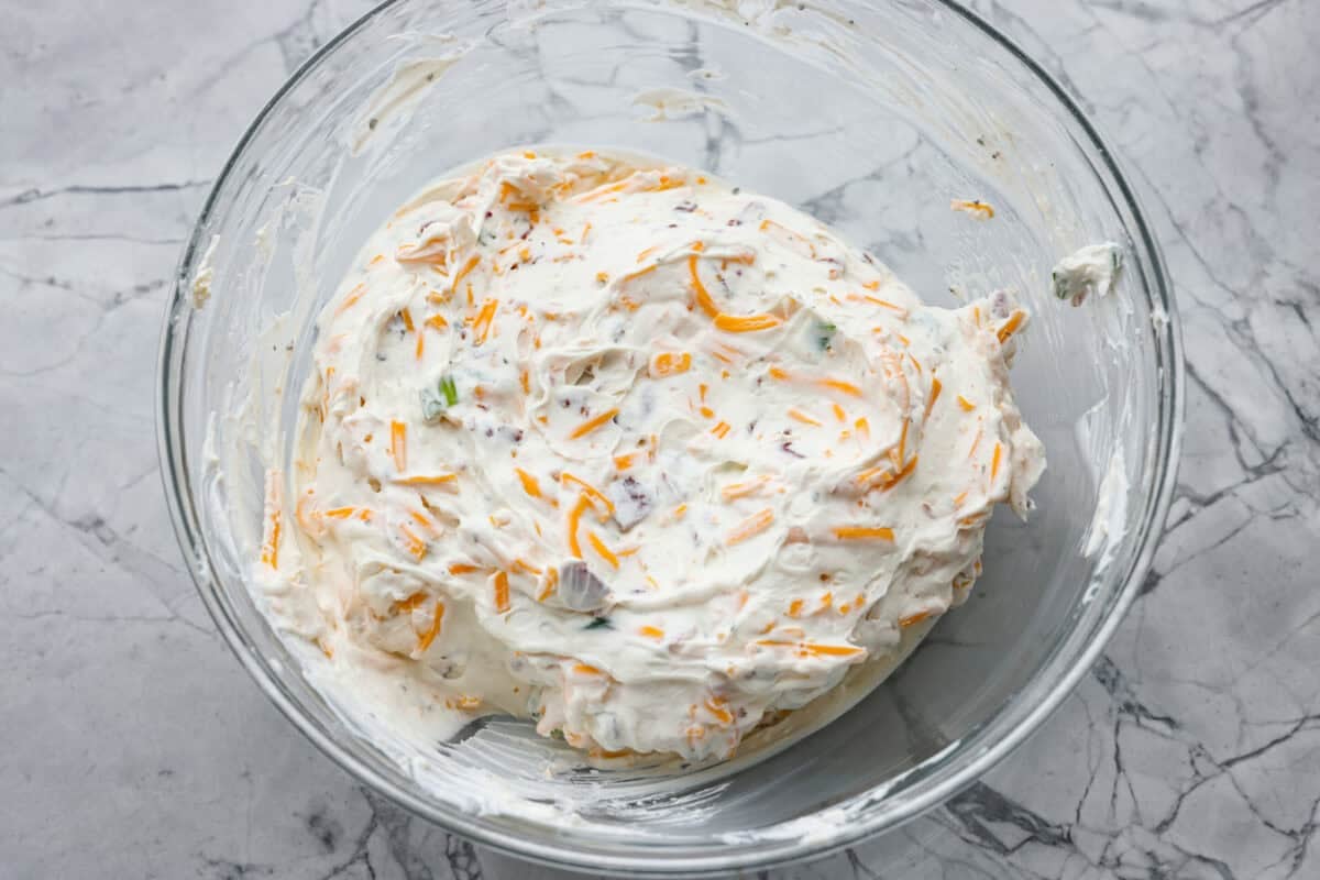 All of the ingredients mixed together in a bowl. 