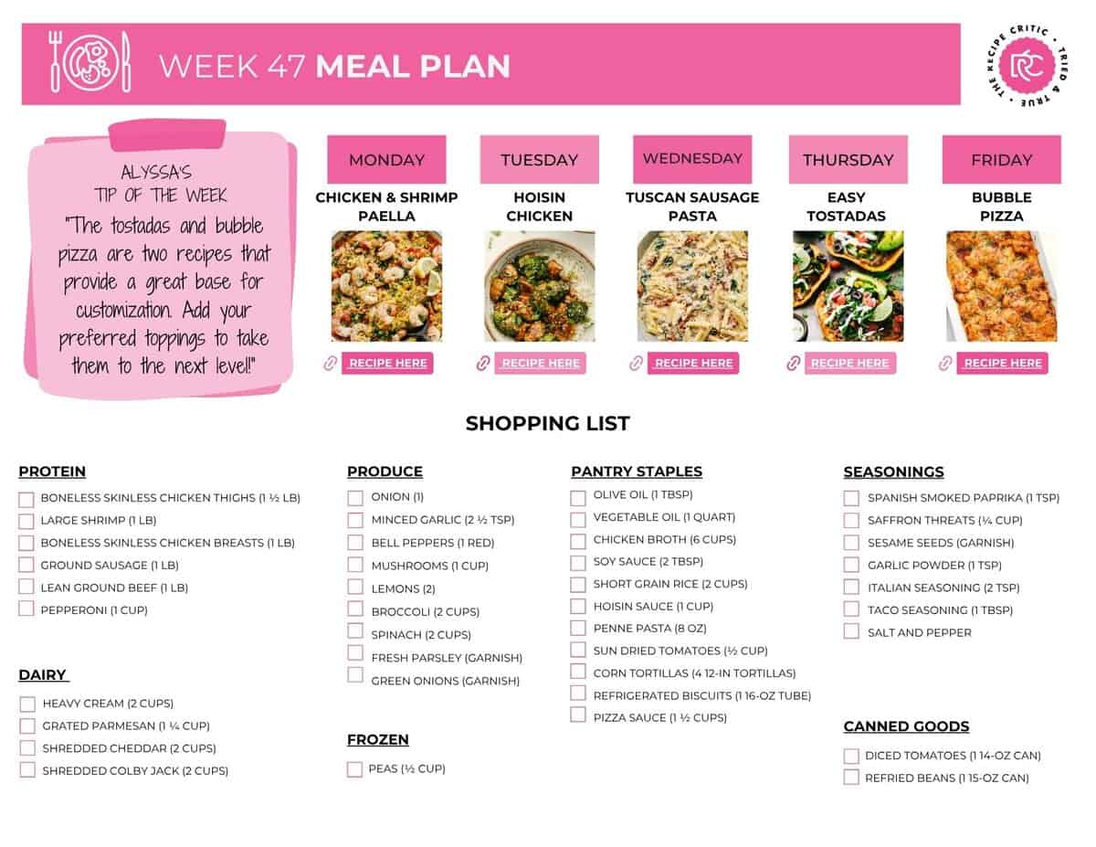 Printable shopping list. 