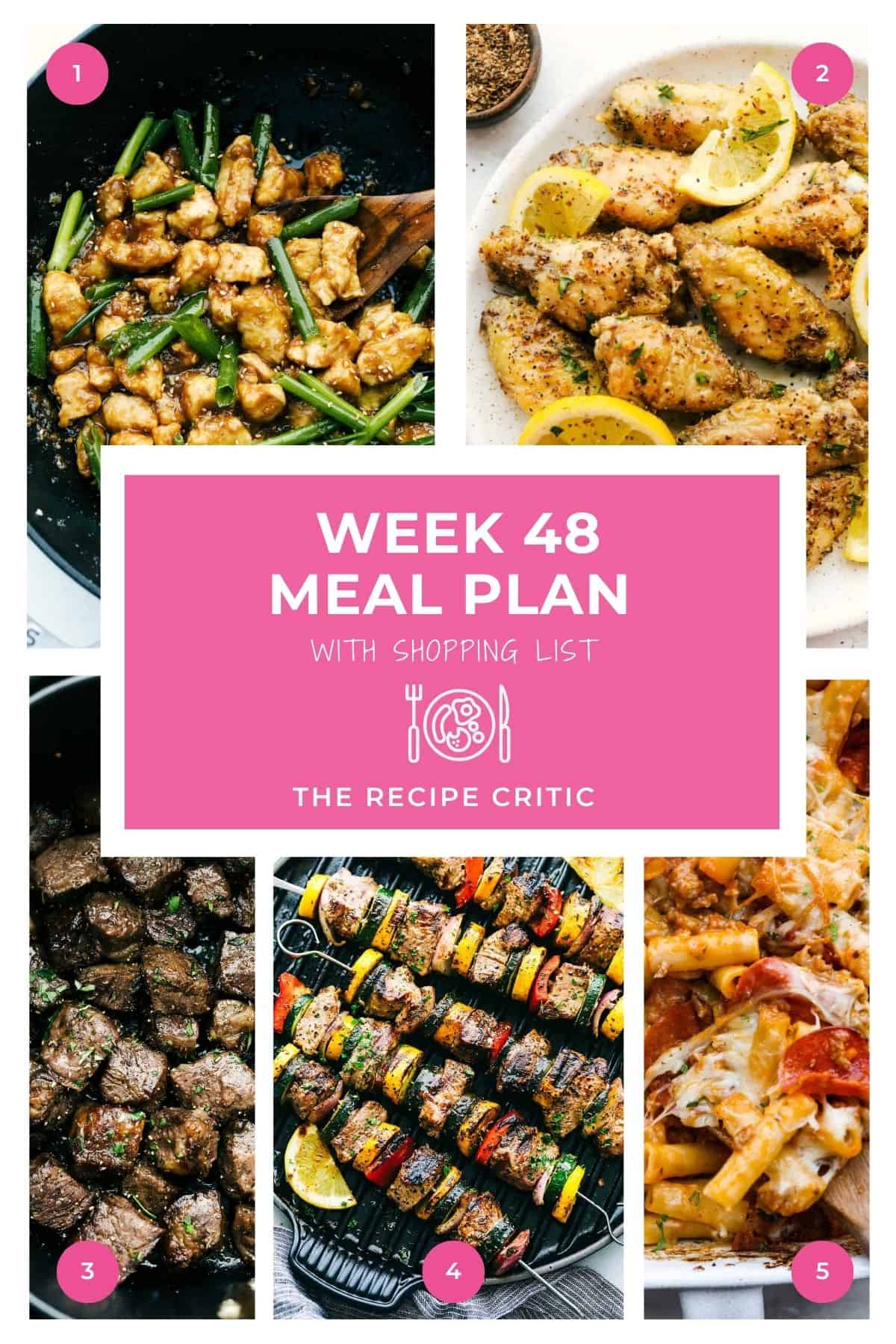 Need a break from last-minute dinner decisions? This week’s meal plan is here to help. With five flavorful meals and a ready-to-go grocery list, you’ll spend less time wondering what to cook and more time enjoying it. Collage of different hero shots from the recipes in this weeks meal plan.