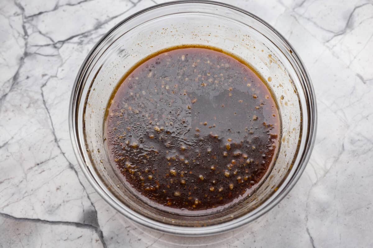 Skip the takeout and make this easy baked General Tso’s chicken at home! It’s crispy, saucy, and perfectly sweet with just the right amount of heat, no deep fryer required. Sauce ingredients combined in a mixing bowl.