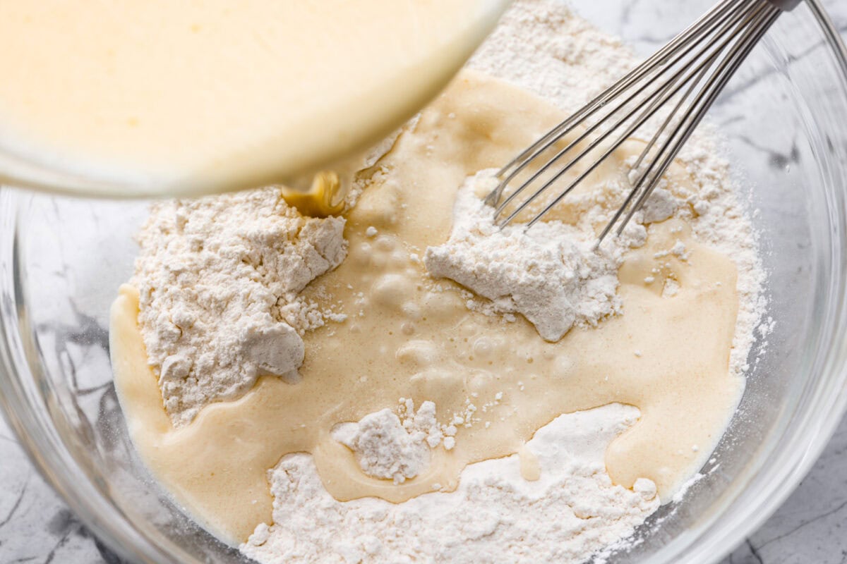 Wet and dry ingredients added together. 