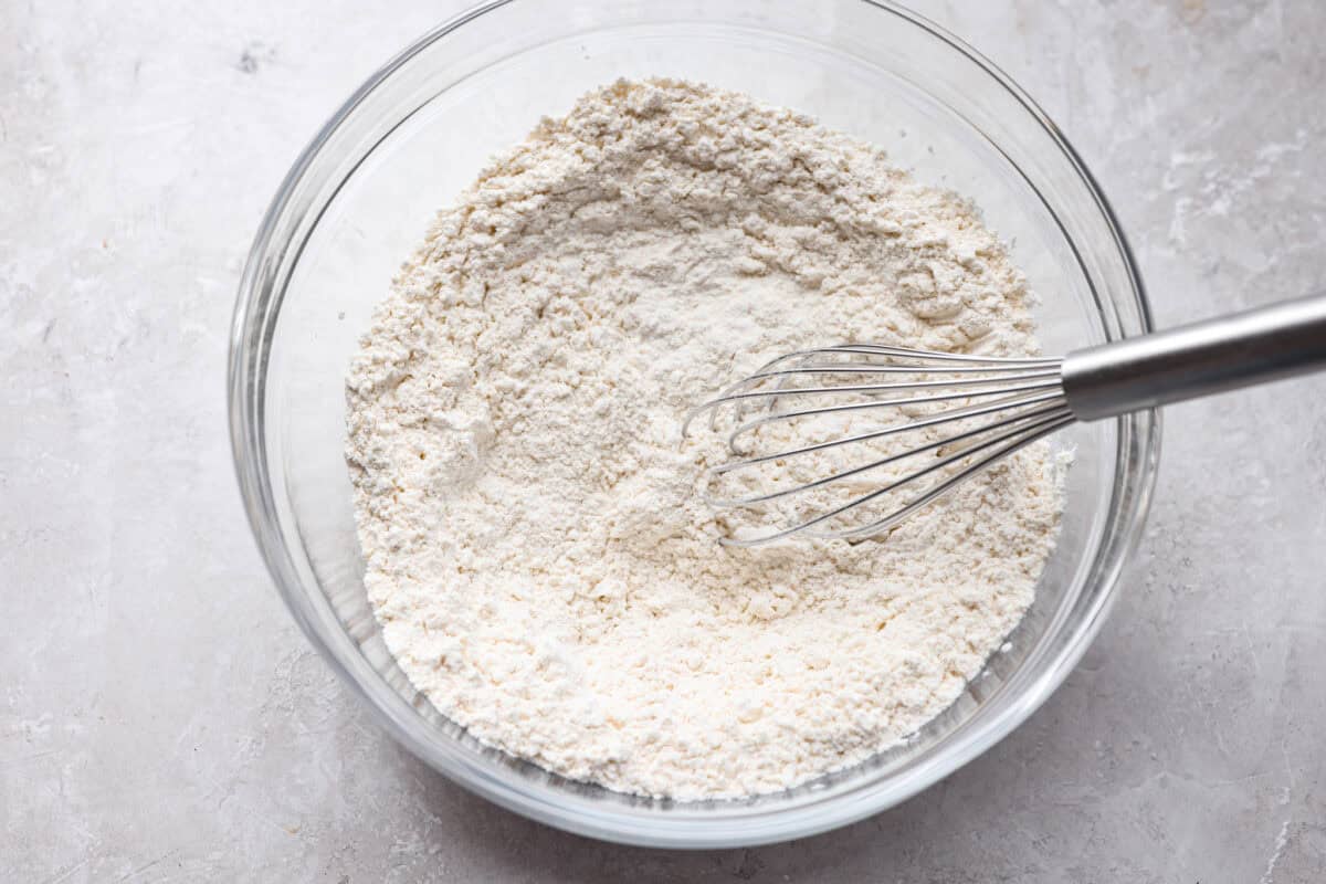 Bowl of dry ingredients whisked together. 