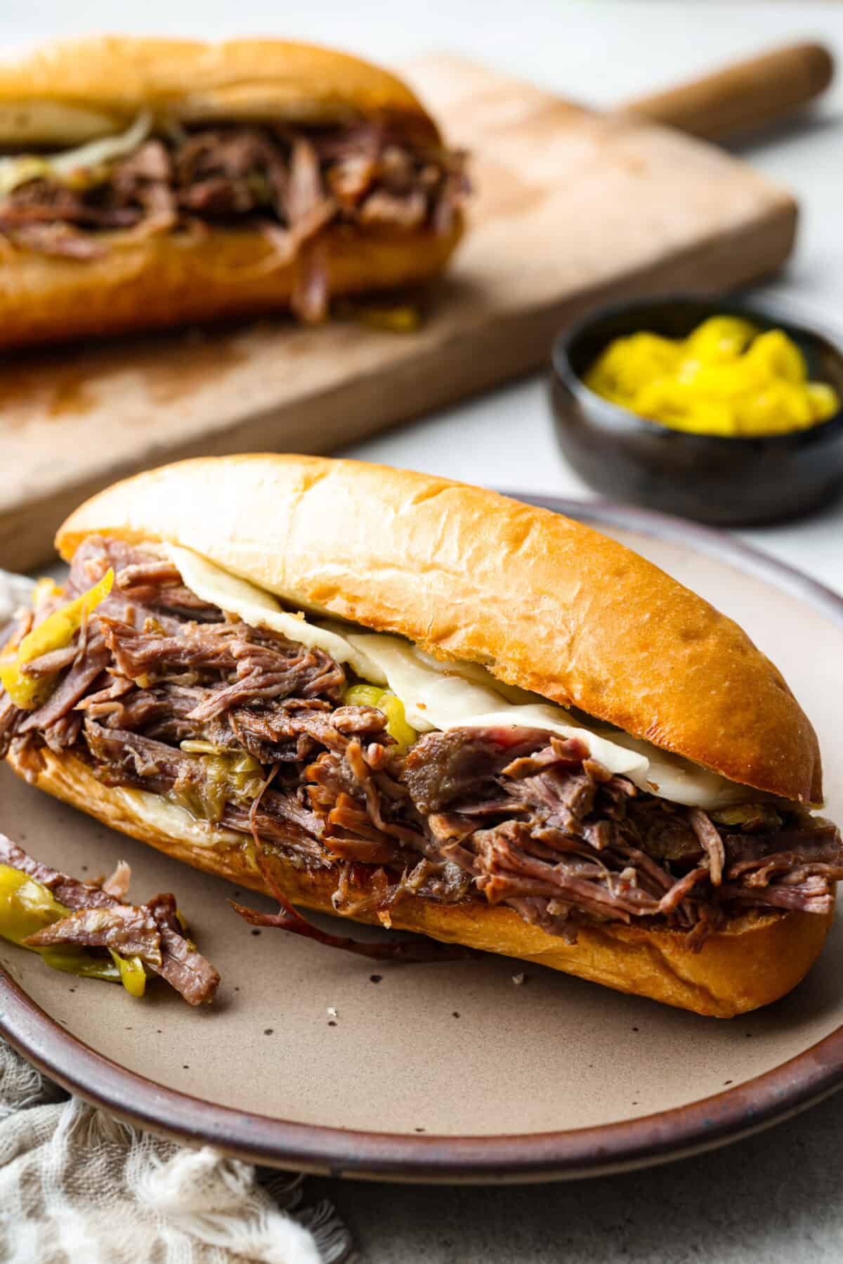 Slow cooker italian beef sandwich.