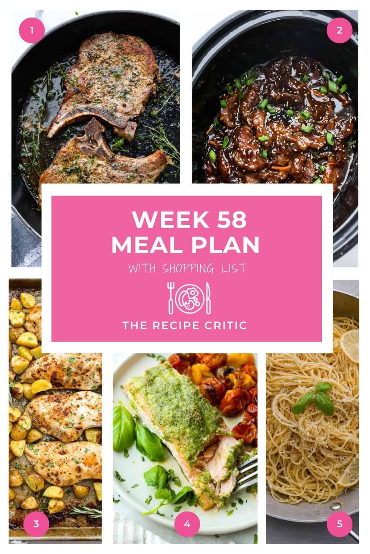 This week’s meal plan is all about mixing things up so dinner never feels boring. You’ll get a balance of cozy comfort, bold flavors, and lighter fresh picks. All are delicious, quick, and easy enough for busy weeknights. Collage of hero shots of this weeks meal plan meals.