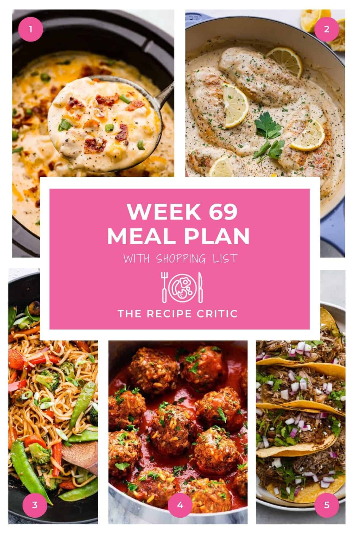 This week’s meal plan is all about cozy comfort. You'll get warm, filling dishes that make the whole house feel calmer at dinnertime. If you want to check out the rest of my weekly meal plans, you’ll find them here. A collage of all of the recipe's hero images together with a pink Week 69 Meal Plan label over the top.