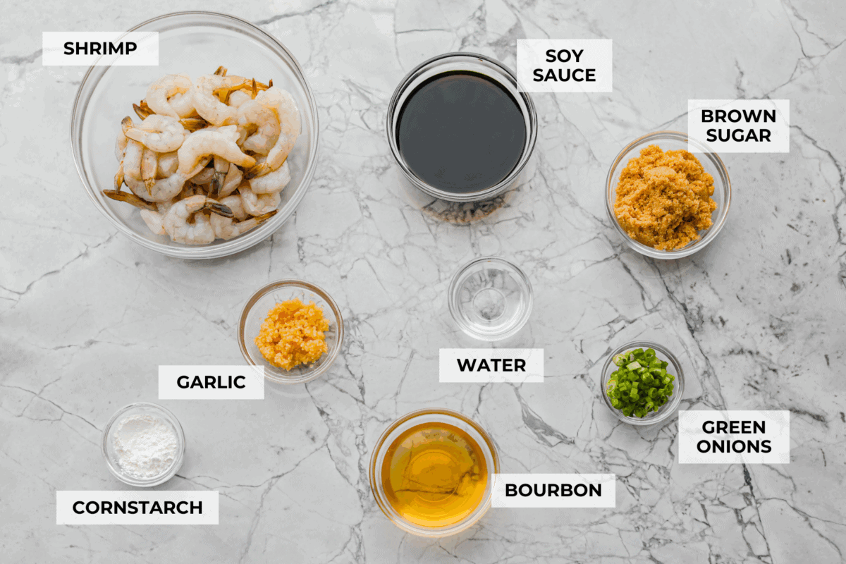 Overhead shot of labeled ingredients.