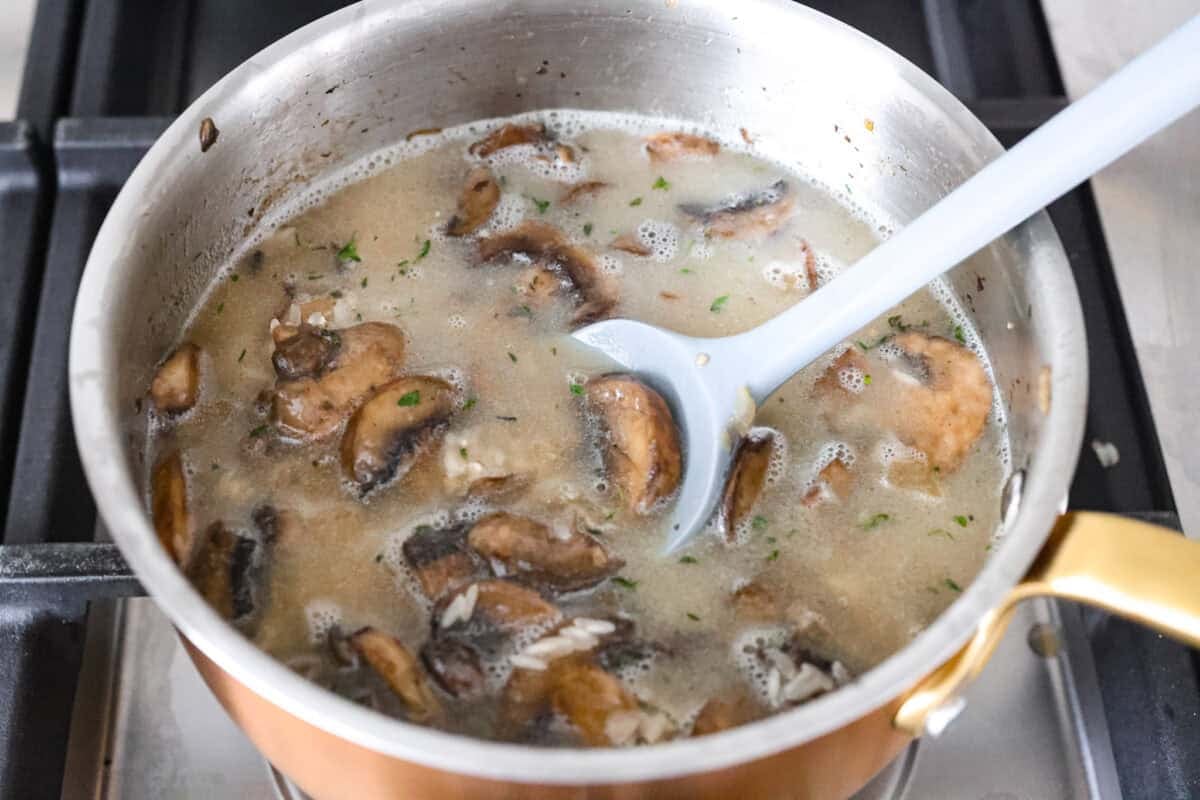 Broth added and stirred in with the other ingredients. 