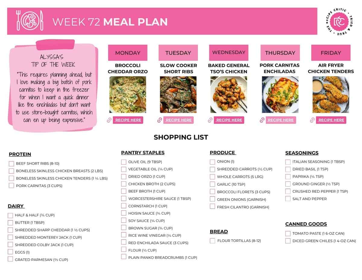 Dinner doesn’t have to feel like another thing you’re failing at. This weekly meal plan is all about hearty, comforting meals that make your evenings calmer and nights easier. Think cozy, filling dinners the whole family will love! Printable shopping list for the weekly meal plan.
