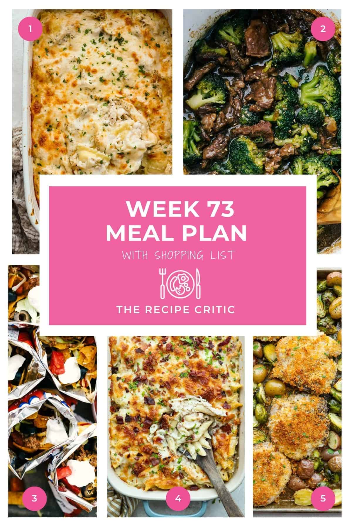 Collage of hero images from the recipes used in the weekly meal plan. 