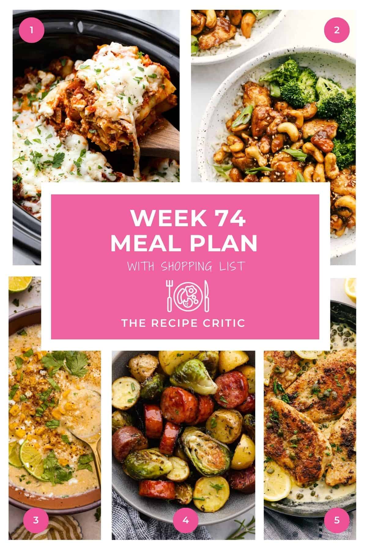 Collage of the hero images from the recipes in this weekly menu plan.