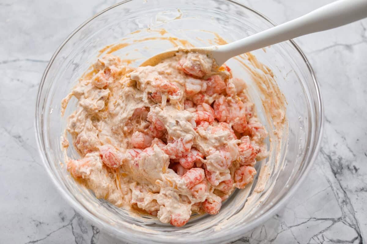 Lobster added to the dip mixture. 