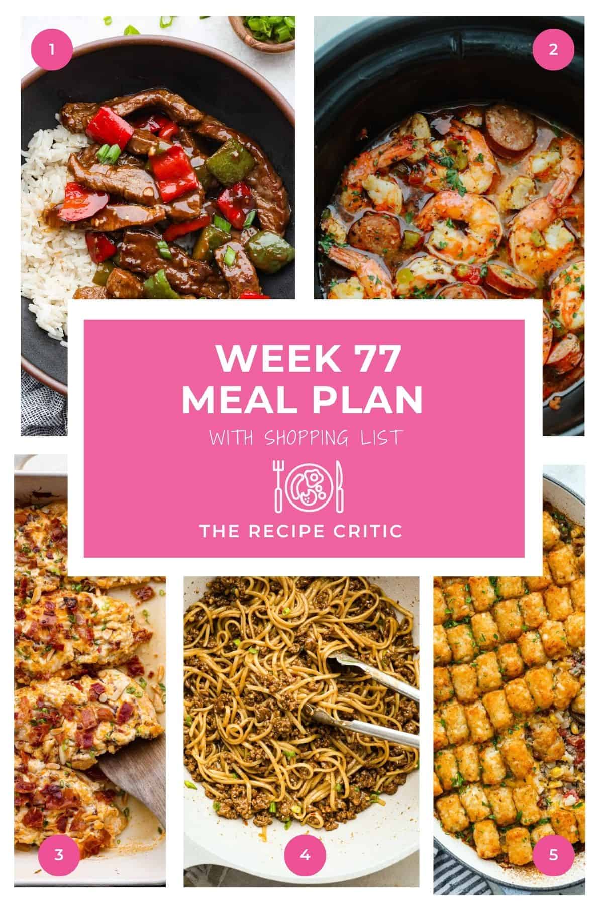 If the thought of figuring out dinner every night is weighing you down, this week’s meal plan is for you. Everything is simple, familiar, and realistic for real life. Collage of all the hero images for this weeks meal plan.