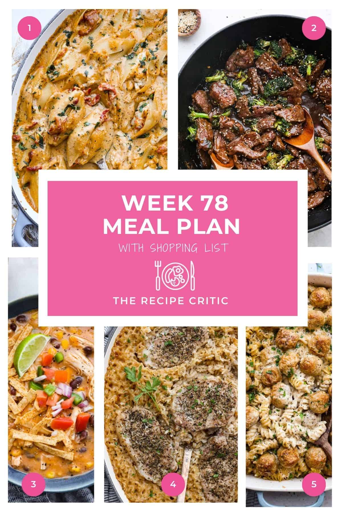 We’ve made it to week 78, which means these weekly meal plans are working! Thank you for letting me be part of your weekly routine. This plan includes simple dinners and a printable grocery list to help take one thing off your plate. Collage of hero images from the recipes that are in this weekly meal plan.