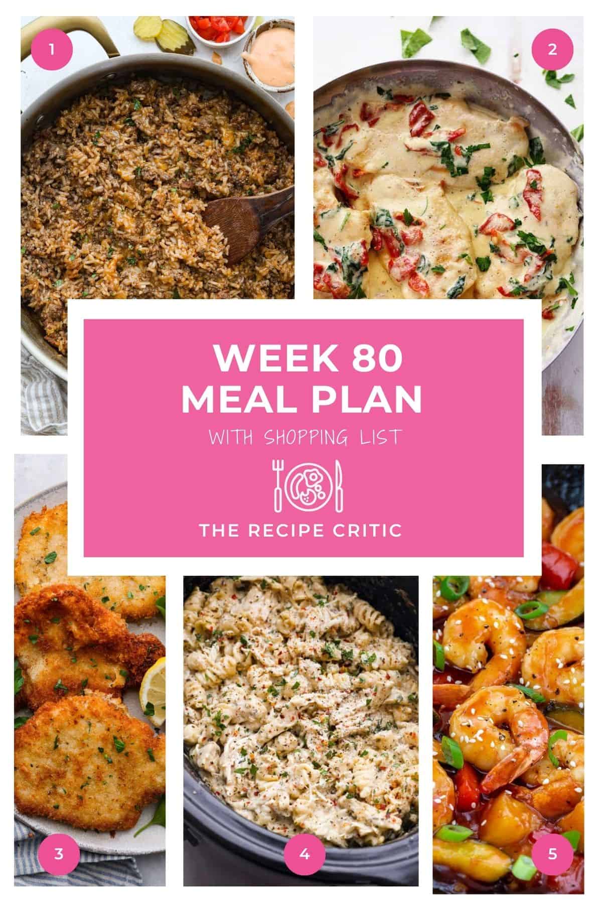Collage of images from the weekly meal plan dinners.