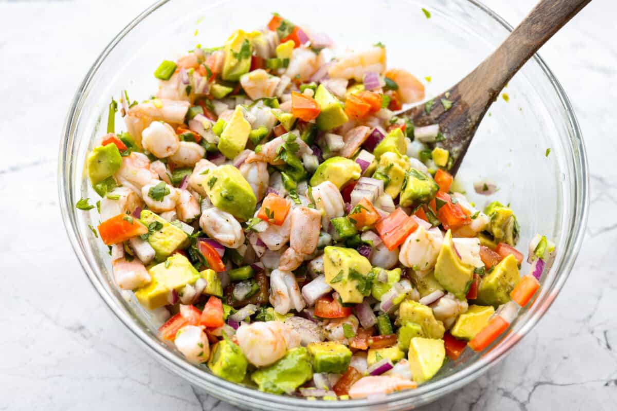 All of the ingredients mixed together in a bowl. 