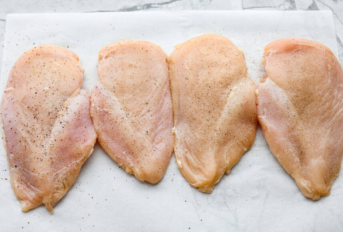 This chicken Diane takes everything you love about steak Diane and turns it into an easy chicken dinner. One skillet, a rich creamy mushroom sauce, and tons of flavor in every bite! Chicken pounded and seasoned with salt and pepper.